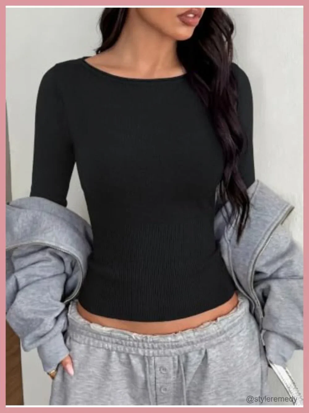 Lightweight Ribbed Knit Long Sleeve Pullover Sweater Women's Crew Neck Top